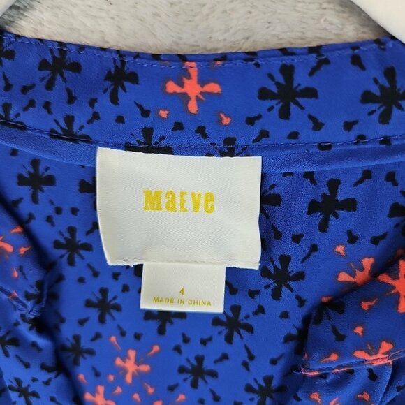 Maeve Eva Wrap Blouse Womens Size 4 Blue Floral Print Drapey V-Neck Tunic Top - Picture 3 of 7